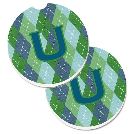 Carolines Treasures Initial U Monogram Blue Argoyle Set of 2 Cup Holder Car Coaster CJ1020-UCARC